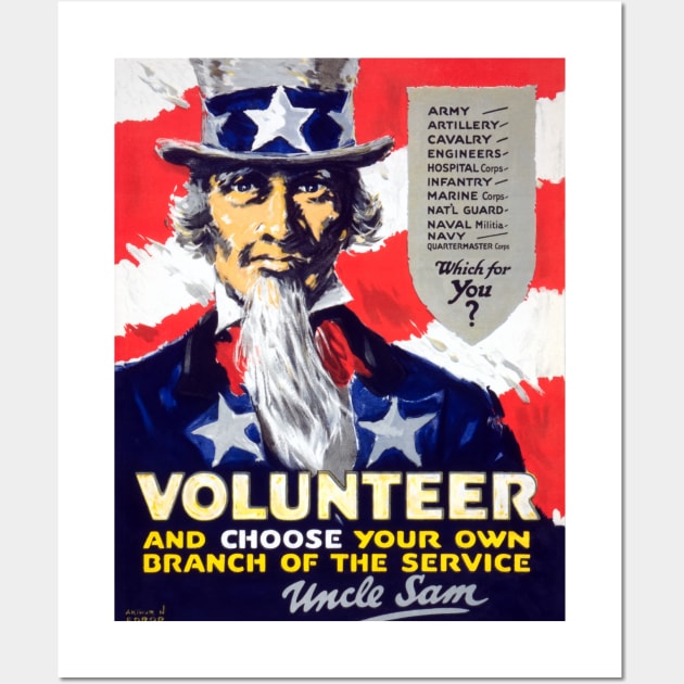 WWI Volunteer For Service Advertisement With Uncle Sam Restored Print Wall Art by vintageposterco